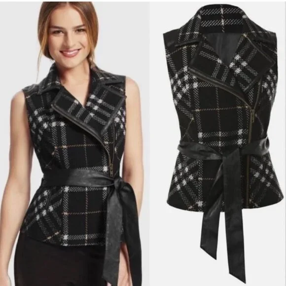 CAbi Black Plaid Moto Vest Style 517 Medium - Picture 11 of 15